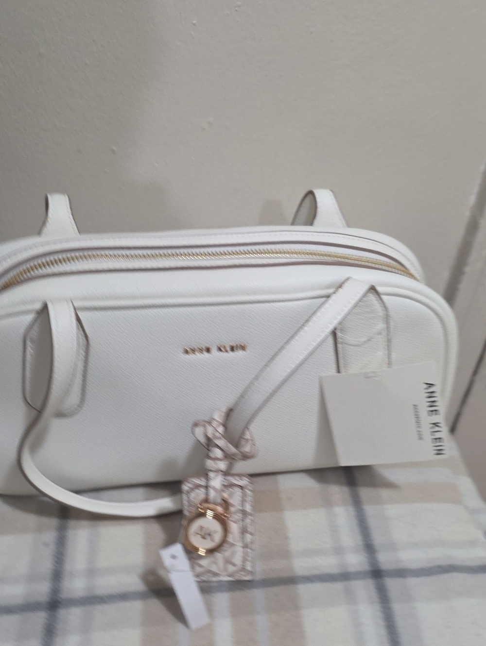 Anne Klein White Crossbody with Gold Hardware
